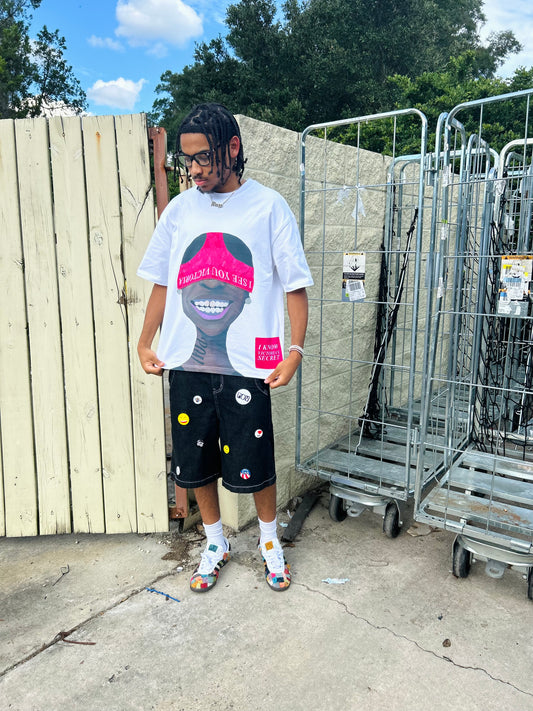 “Secret Safe” Pink/White Tee
